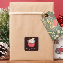 Vrolijk Kerstmis Heet Cacao Marshmallow Sneeuwman Vierkante Sticker