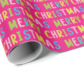 Vrolijk Kerstmis Heet Roze Achtergrond Cadeaupapier (Rol Hoek)