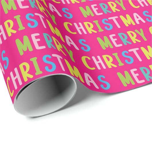 Vrolijk Kerstmis Heet Roze Achtergrond Cadeaupapier (Rol Hoek)