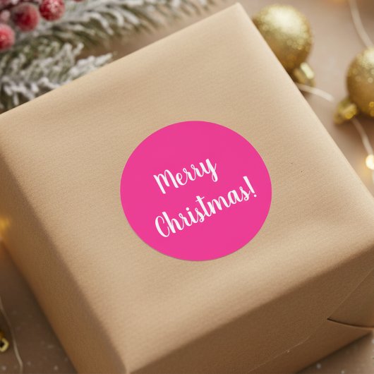 Vrolijk Kerstmis Heet Roze en Wit Ronde Sticker