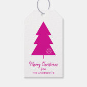 Vrolijk Kerstmis Heet Roze Kerstboom Cadeaulabel (Voorkant)