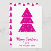 Vrolijk Kerstmis Heet Roze Kerstboom Sneeuwvlokken Feestdagenkaart (Voorkant / Achterkant)