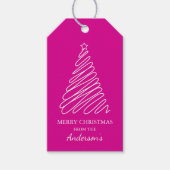 Vrolijk Kerstmis Heet Roze Wit Scribble Tree Cadeaulabel (Voorkant)