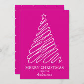 Vrolijk Kerstmis Heet Roze Wit Scribble Tree Feestdagenkaart (Voorkant / Achterkant)