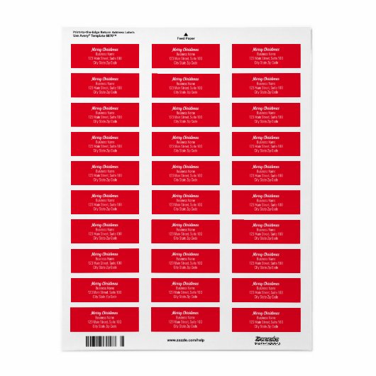 Vrolijk Kerstmis Helder Rood en Wit Script Tekst Etiket (Full Sheet)