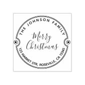 Vrolijk Kerstmis Kalligrafie Rond Terugkeeradres R Rubberstempel (Afrduk)