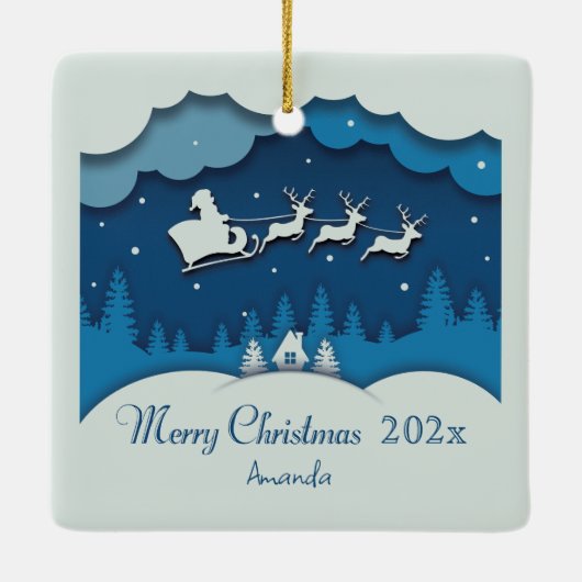 Vrolijk Kerstmis Kalligrafie Santa Sleigh Rendier Keramisch Ornament (Achterkant)