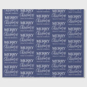 Vrolijk Kerstmis Kalligrafie Script Blauw Whimsica Cadeaupapier (Vlak)
