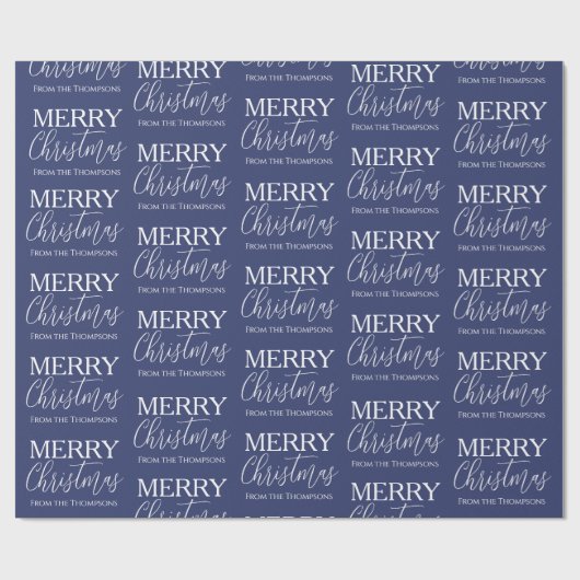 Vrolijk Kerstmis Kalligrafie Script Blauw Whimsica Cadeaupapier (Vlak)