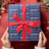Vrolijk Kerstmis Kalligrafie Script Blauw Whimsica Cadeaupapier