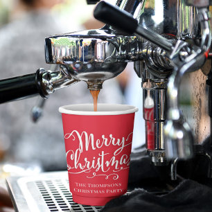 Vrolijk Kerstmis Kalligrafie Script Eenvoudig rood Papieren Bekers