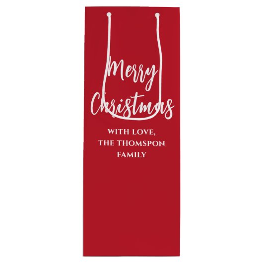 Vrolijk Kerstmis Kalligrafie Script Eenvoudig rood Wijn Cadeautas (Voorkant)