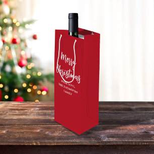 Vrolijk Kerstmis Kalligrafie Script Eenvoudig rood Wijn Cadeautas