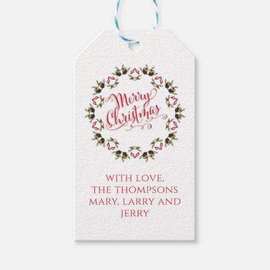 Vrolijk Kerstmis Kalligrafie Script Moderne krans Cadeaulabel (Voorkant)