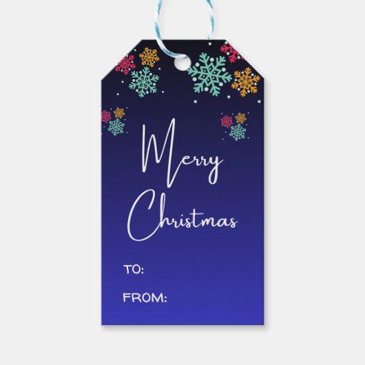Vrolijk Kerstmis Kalligrafie Script Navy Blauw Pla Cadeaulabel (Voorkant)