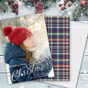 Vrolijk Kerstmis Kalligrafie Script Navy Blauw Pla Feestdagenkaart