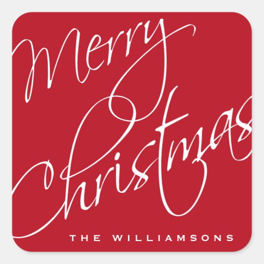 Vrolijk Kerstmis Kalligrafie Script Red Custom Vierkante Sticker (Voorkant)