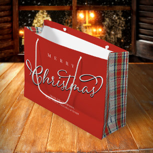 Vrolijk Kerstmis Kalligrafie Script Schattige Rood Groot Cadeauzakje