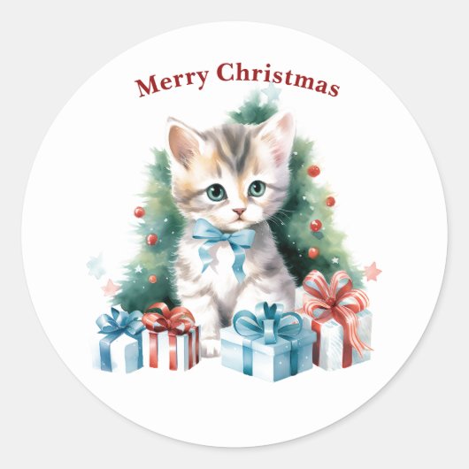 Vrolijk Kerstmis Kat Sticker (Voorkant)