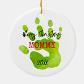 Vrolijk Kerstmis Kind Handafdruk Groene NAAM Rood  Keramisch Ornament (Achterkant)