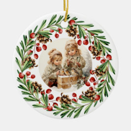 Vrolijk Kerstmis  Kind met Vogel Keramisch Ornament