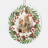 Vrolijk Kerstmis  Kind met Vogel Keramisch Ornament (Links)