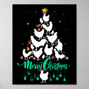 Vrolijk Kerstmis Kip Boom Plezier Poster