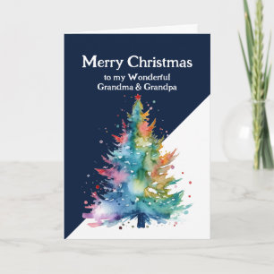 Vrolijk Kerstmis Kleurrijke Boom Oma & Opa Kaart