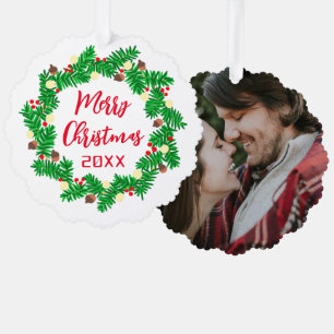 Vrolijk Kerstmis krans aangepaste foto Ornament Kaart