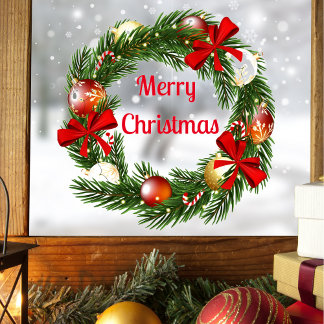 Vrolijk Kerstmis Krans Sticker voor Venster