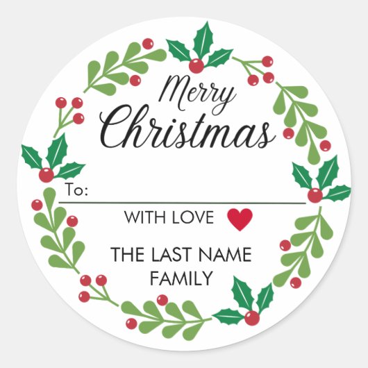 Vrolijk Kerstmis Krans Stickers met Hart Aan Van (Voorkant)