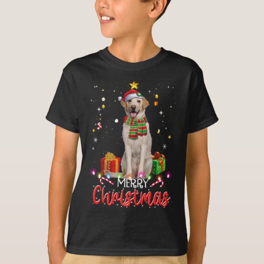 Vrolijk Kerstmis Labrador Santa Hat Tree Lights PJ T-shirt (Voorkant)