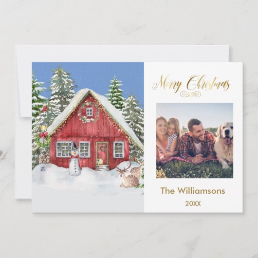 Vrolijk Kerstmis Land Scène Familie Foto Kaart (Voorkant)