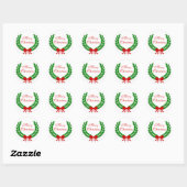 Vrolijk Kerstmis Laurel Leaf Krans en Rode Boog Ronde Sticker (Vel)