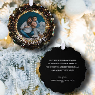 Vrolijk Kerstmis Licht Strands Foto Ornament Kaart