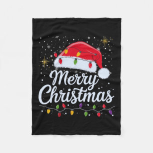 Vrolijk Kerstmis Lichten Rode Kerstman Hoed Xmas F Fleece Deken