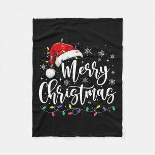 Vrolijk Kerstmis Lichten Rode Kerstman Hoed Xmas F Fleece Deken