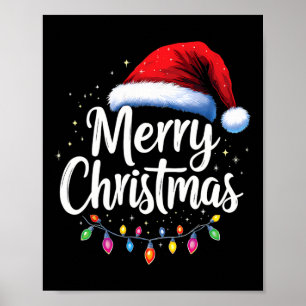 Vrolijk Kerstmis Lichten Rode Kerstman Hoed Xmas F Poster