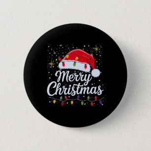 Vrolijk Kerstmis Lichten Rode Kerstman Hoed Xmas F Ronde Button 5,7 Cm