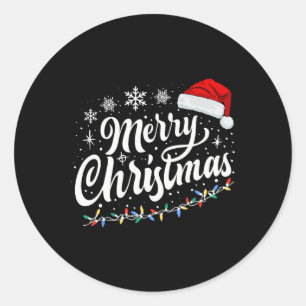 Vrolijk Kerstmis Lichten Rode Kerstman Hoed Xmas F Ronde Sticker