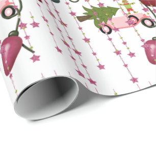 Vrolijk Kerstmis Lichten Roze Auto Wrapping Papier