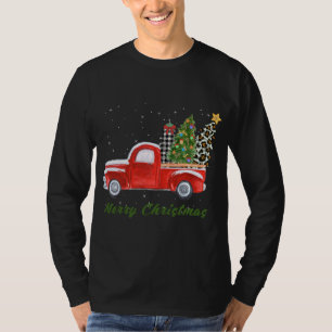 Vrolijk Kerstmis Luipaard Plaid Kerstboom Rood T T-shirt