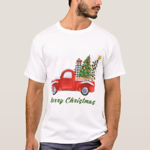 Vrolijk Kerstmis Luipaard Plaid Kerstboom Rood T T-shirt