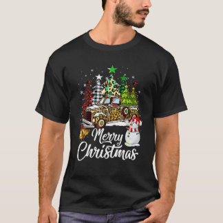 Vrolijk Kerstmis Luipaard Truck Buffel Plaid Tree  T-shirt