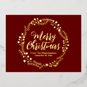 Vrolijk Kerstmis maroon gouden script rustieke kra Folie Feestdagen Briefkaart