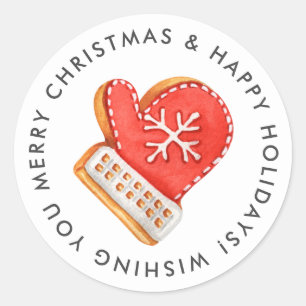 Vrolijk Kerstmis Mitten Suiker Cookie Custom Ronde Sticker