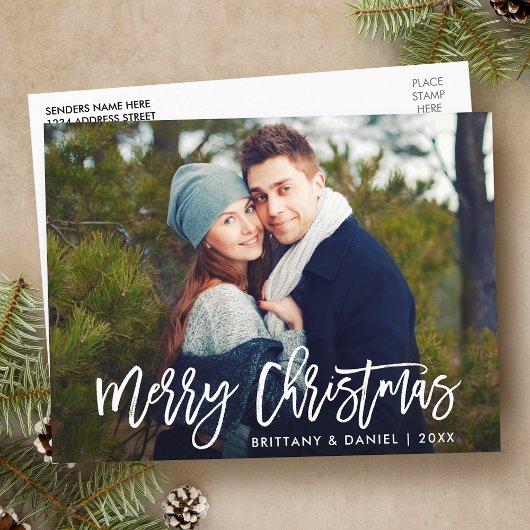 Vrolijk Kerstmis Modern Borstel Script Foto Briefkaart