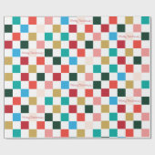Vrolijk Kerstmis Modern Kleurrijk Checkerboard Cadeaupapier (Vlak)