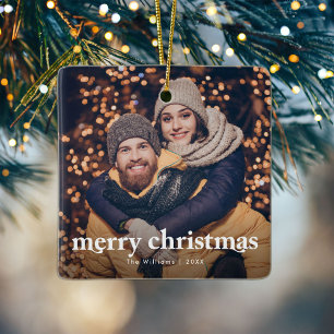 Vrolijk Kerstmis Modern Paar Foto Keramisch Ornament