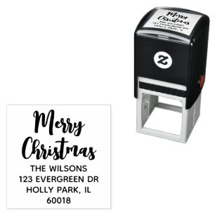 Vrolijk Kerstmis Modern Script Return Adres Zelfinktende Stempel